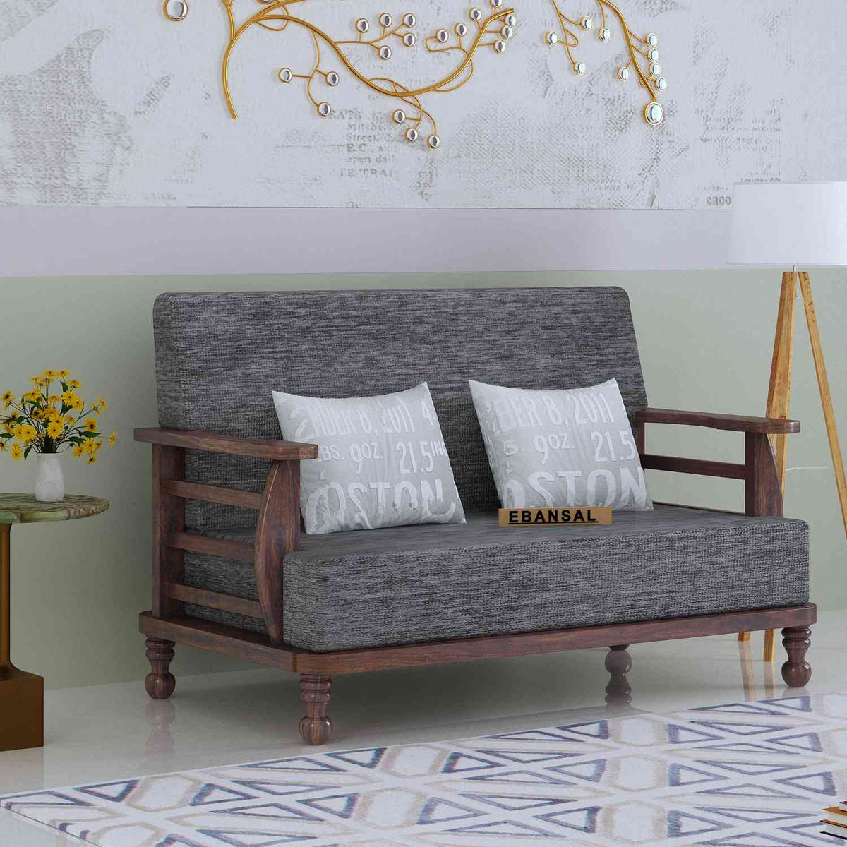 Feelinn Solid Sheesham Wood Five Seater Sofa Set With Coffee Table (3+2, Walnut Finish)