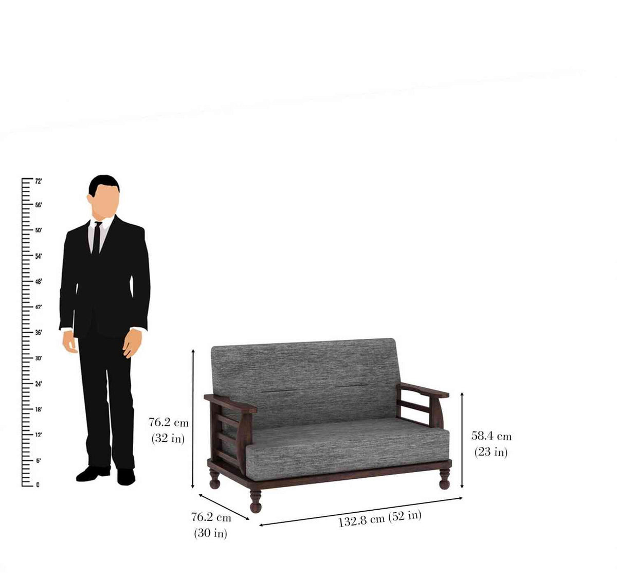 Feelinn Solid Sheesham Wood Five Seater Sofa Set With Coffee Table (3+2, Walnut Finish)