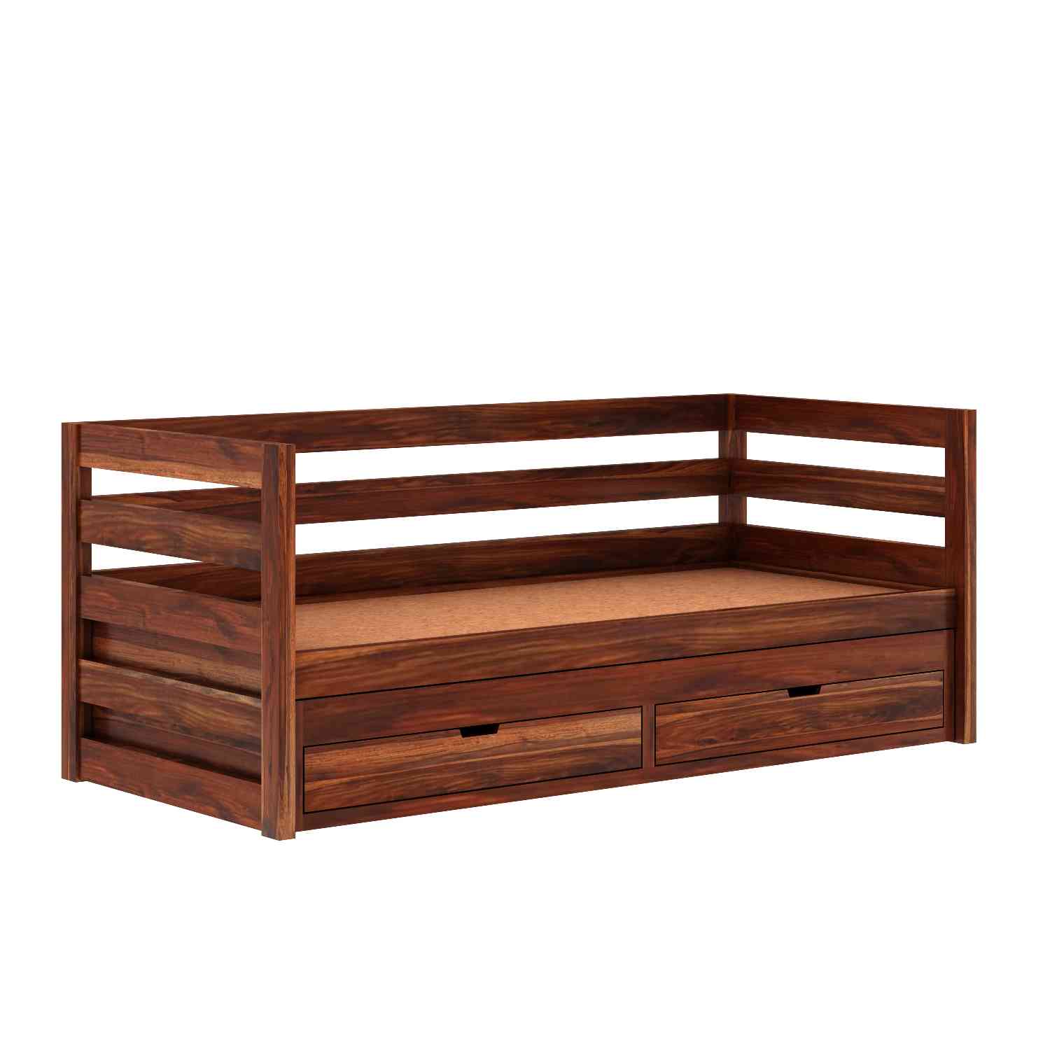 Feelinn Solid Sheesham Wood Trundle Bed For Kids (Without Mattress, Natural Finish)