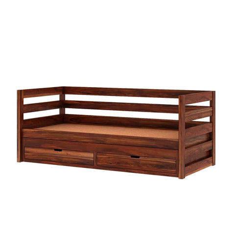 Feelinn Solid Sheesham Wood Trundle Bed For Kids (Without Mattress, Natural Finish)