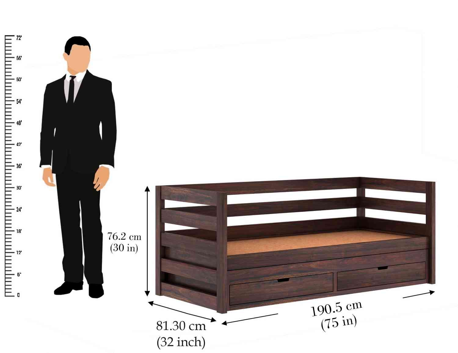 Feelinn Solid Sheesham Wood Trundle Bed For Kids (With Mattress, Walnut Finish)