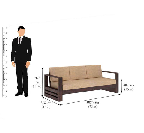 Maria Solid Sheesham Wood 3 Seater Sofa (Walnut Finish)