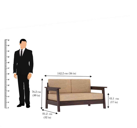 Minimal Solid Sheesham Wood 2 Seater Sofa (Walnut Finish)