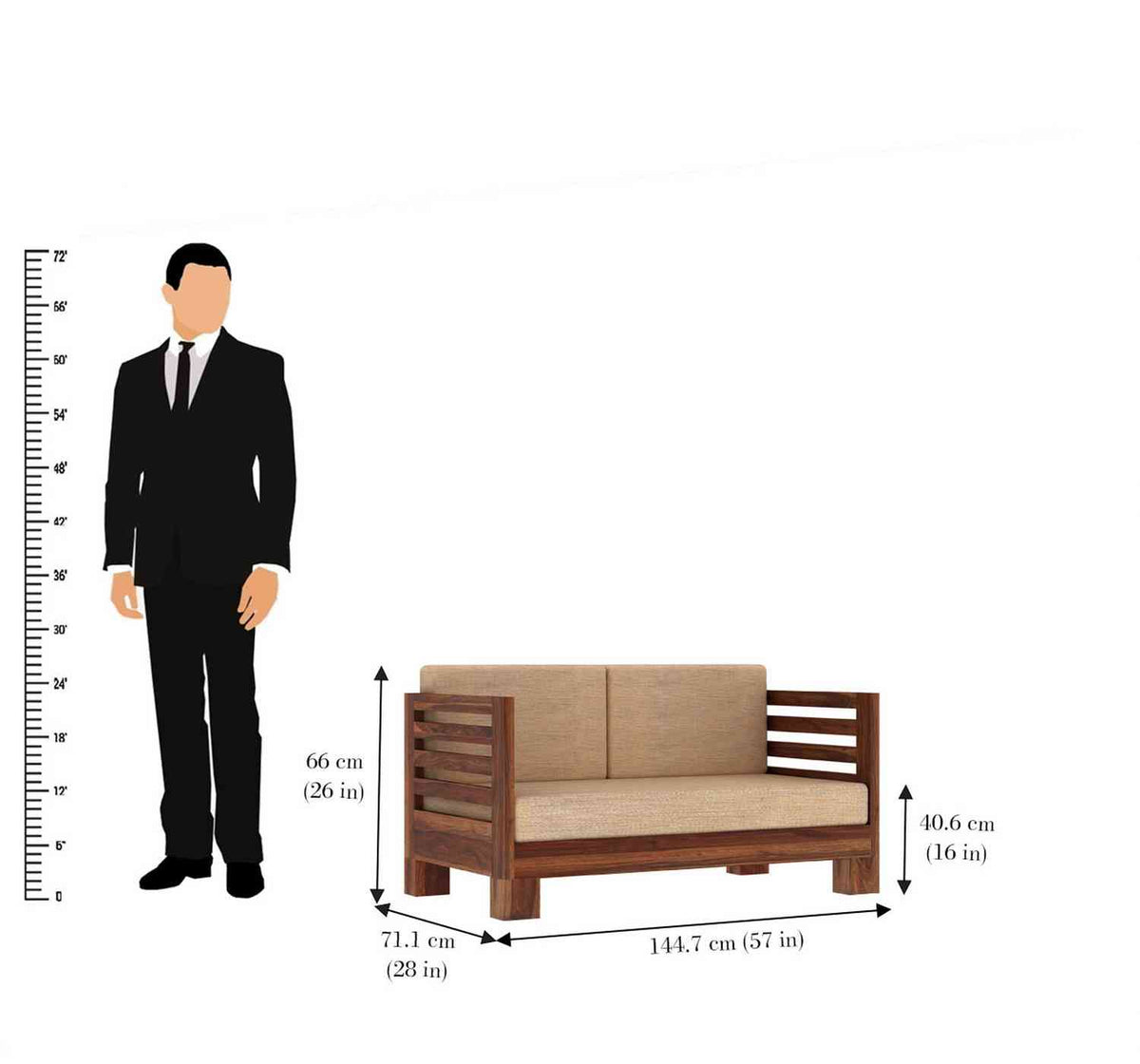 Lumin Solid Sheesham Wood 2 Seater Sofa (Natural Finish)