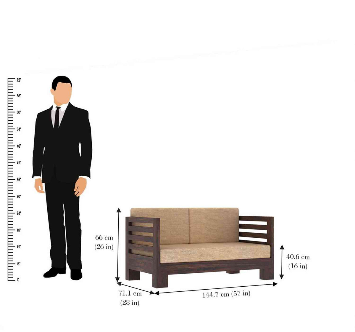 Lumin Solid Sheesham Wood 5 Seater Sofa Set (3+2, Walnut Finish)