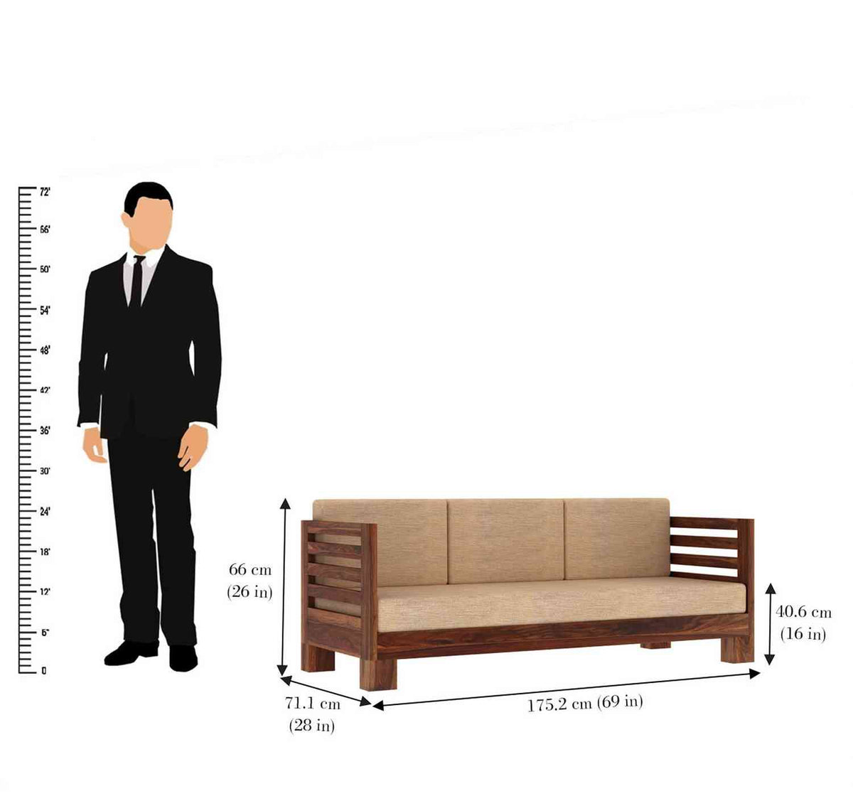 Lumin Solid Sheesham Wood 5 Seater Sofa Set (3+1+1, Natural Finish)