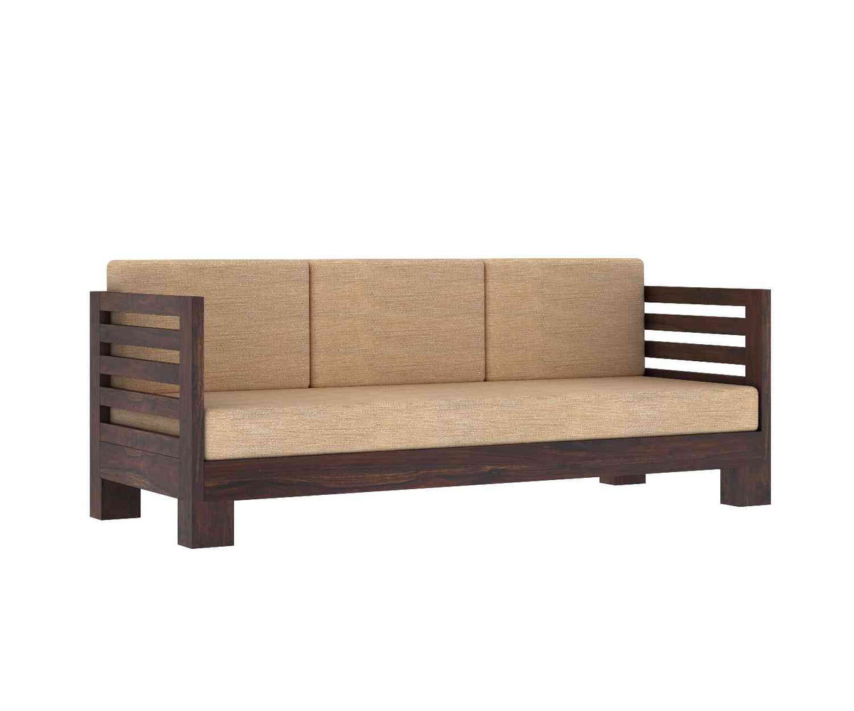 Lumin Solid Sheesham Wood 5 Seater Sofa Set (3+1+1, Walnut Finish)