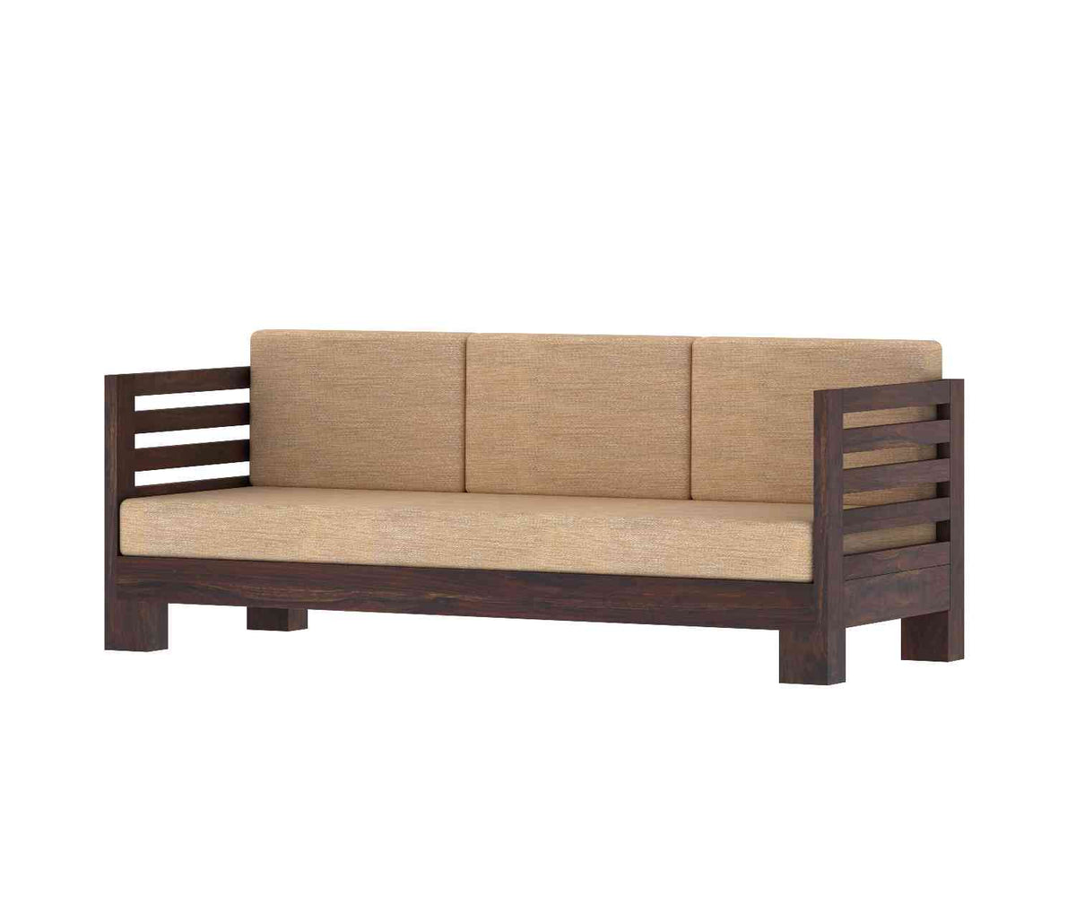 Lumin Solid Sheesham Wood 5 Seater Sofa Set (3+2, Walnut Finish)