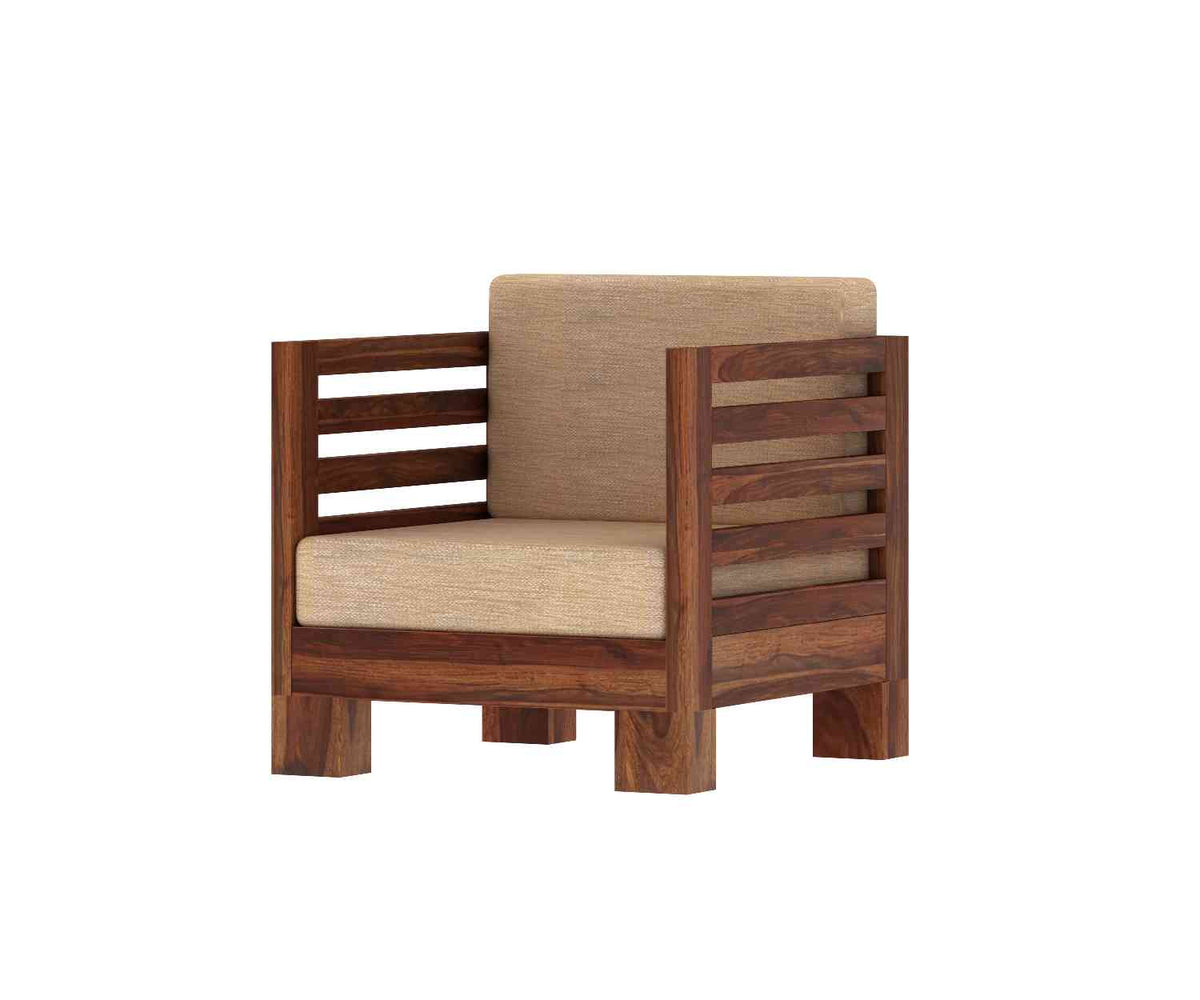 Lumin Solid Sheesham Wood 5 Seater Sofa Set (3+1+1, Natural Finish)