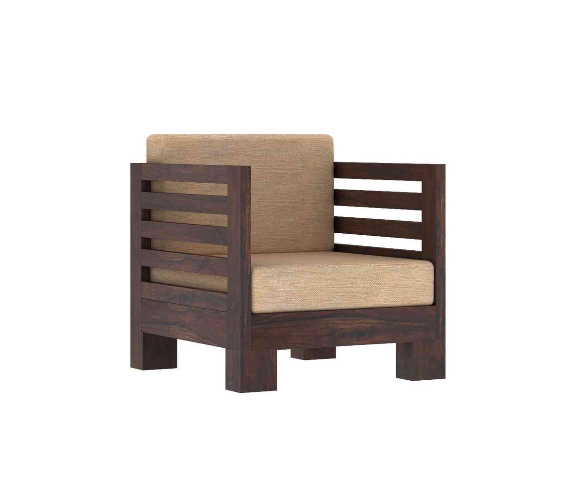 Lumin Solid Sheesham Wood 5 Seater Sofa Set With Coffee Table (3+1+1, Walnut Finish)