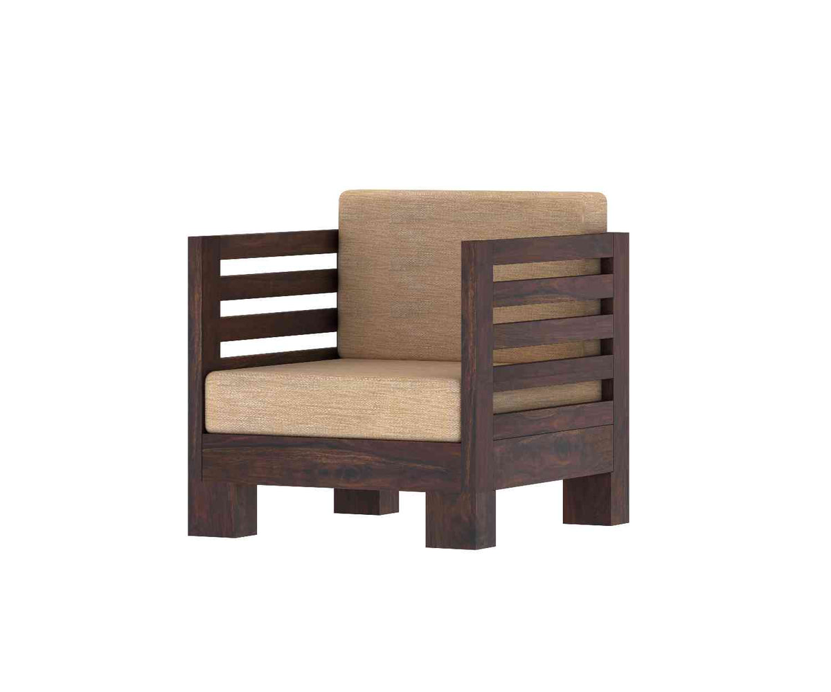 Lumin Solid Sheesham Wood 5 Seater Sofa Set With Coffee Table (3+1+1, Walnut Finish)