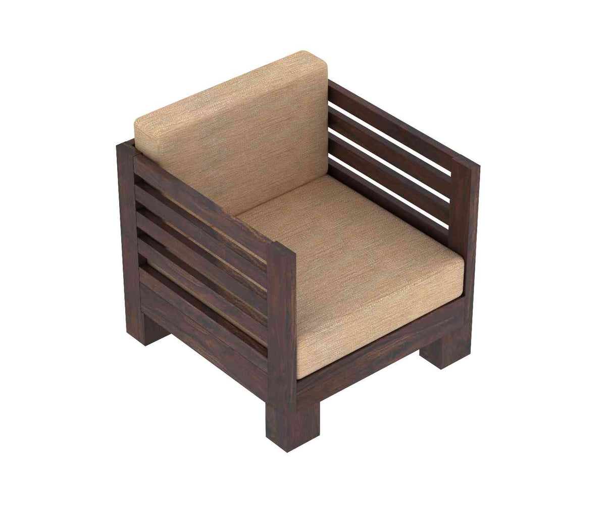 Lumin Solid Sheesham Wood 5 Seater Sofa Set (3+1+1, Walnut Finish)