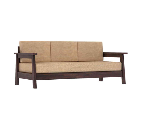 Minimal Solid Sheesham Wood 3 Seater Sofa (Walnut Finish)
