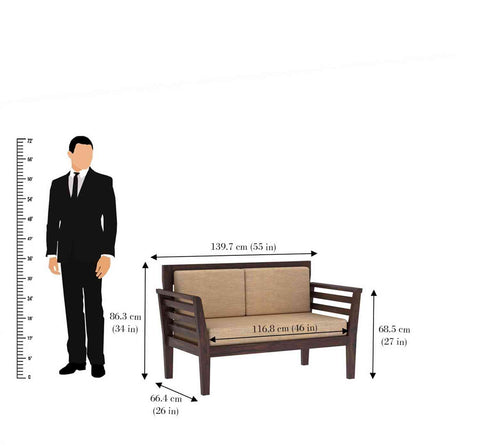 Fusta Solid Sheesham Wood 2 Seater Sofa (Walnut Finish)