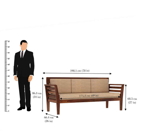 Fusta Solid Sheesham Wood 5 Seater Sofa Set With Coffee Table (3+1+1, Natural Finish)