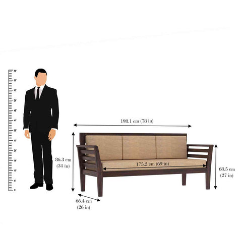 Fusta Solid Sheesham Wood 5 Seater Sofa Set With Coffee Table (3+1+1, Walnut Finish)