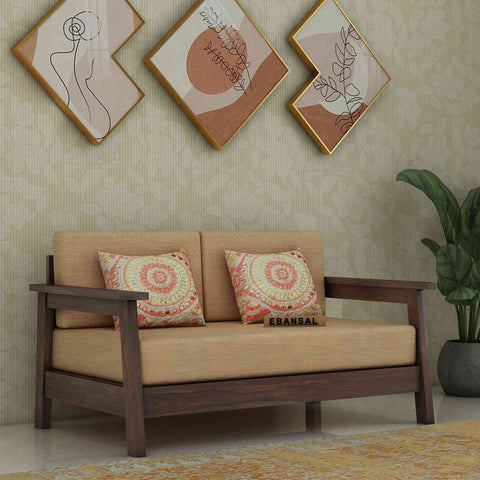Minimal Solid Sheesham Wood 2 Seater Sofa (Walnut Finish)