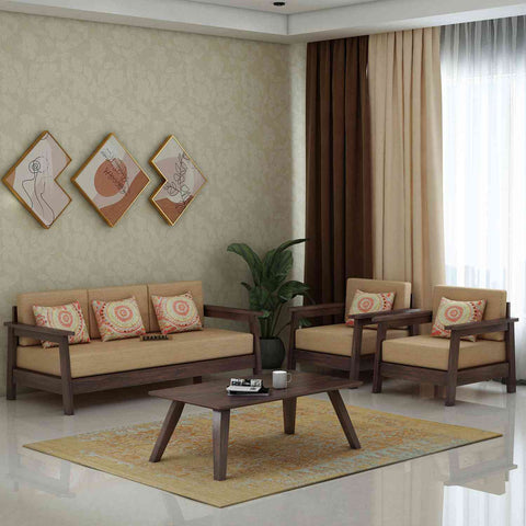 Minimal Solid Sheesham Wood 5 Seater Sofa (3+1+1, Walnut Finish)
