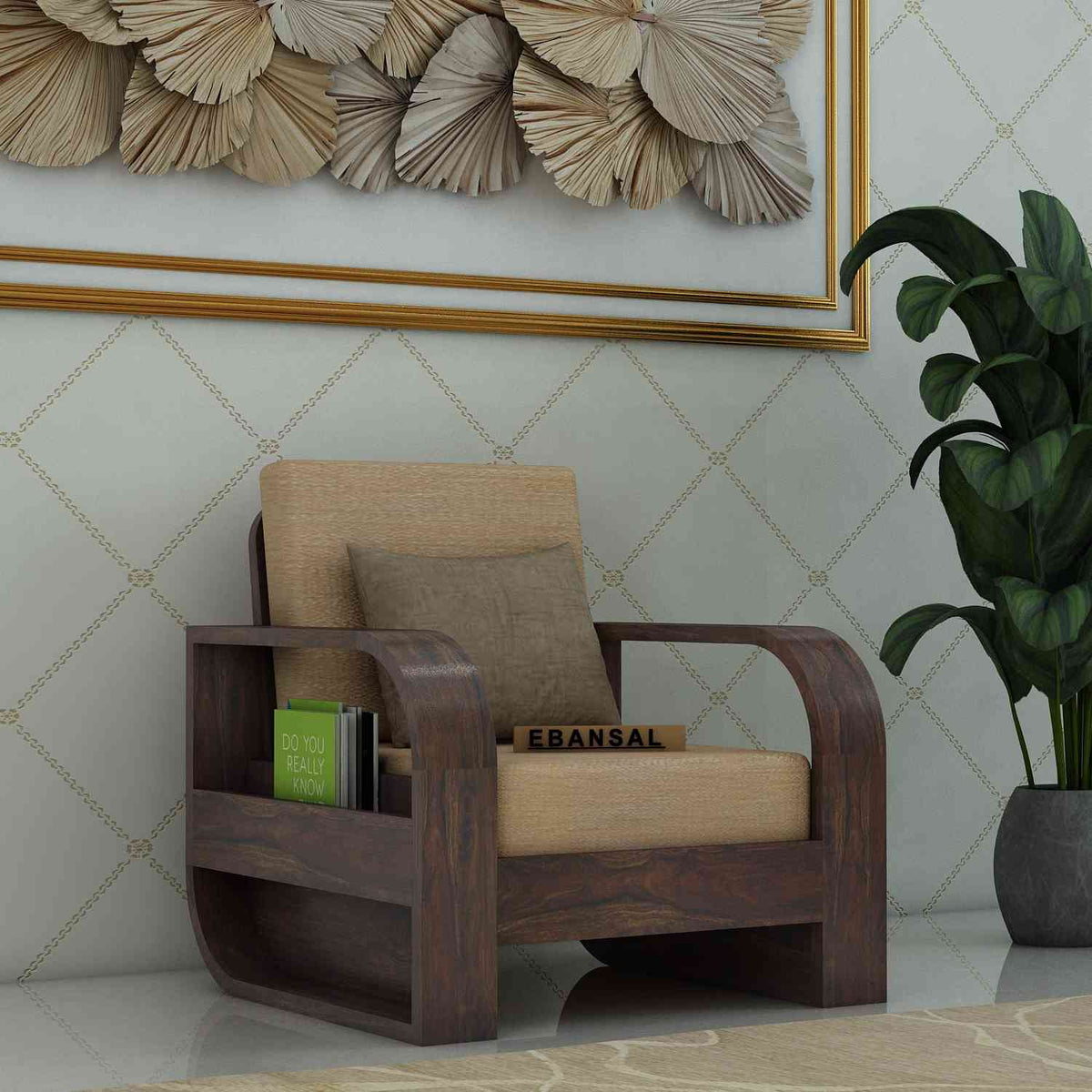 Denzaderb Solid Sheesham Wood 1 Seater Sofa (Walnut Finish)