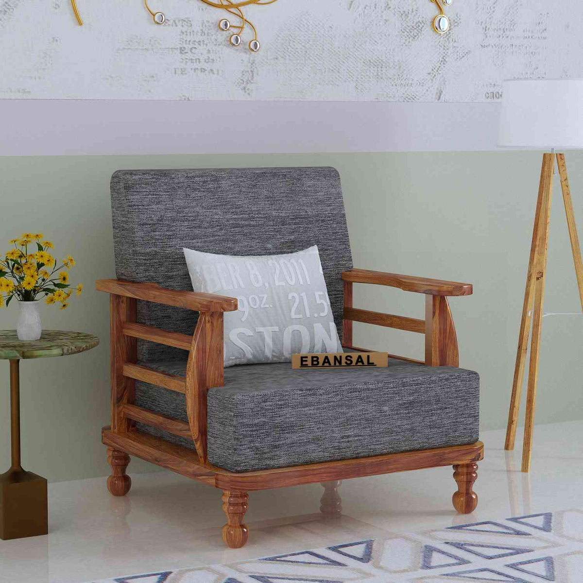 Feelinn Solid Sheesham Wood Five Seater Sofa Set (3+1+1, Natural Finish)