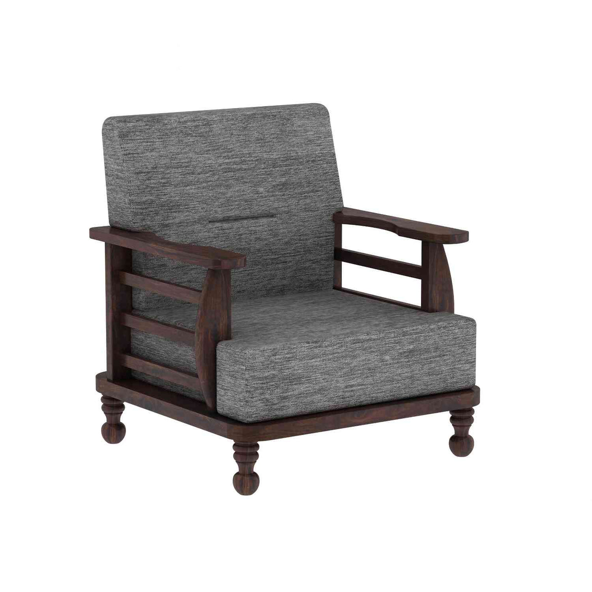 Feelinn Solid Sheesham Wood Five Seater Sofa Set With Coffee Table (3+1+1, Walnut Finish)