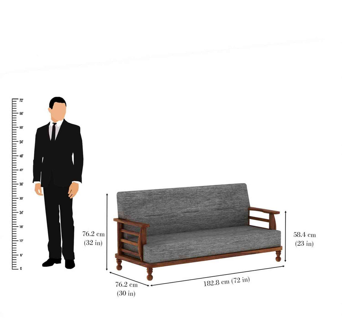 Feelinn Solid Sheesham Wood Five Seater Sofa Set (3+2, Natural Finish)