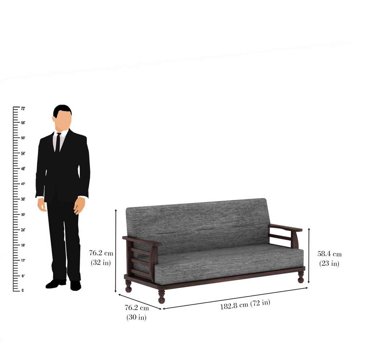 Feelinn Solid Sheesham Wood Five Seater Sofa Set With Coffee Table (3+1+1, Walnut Finish)