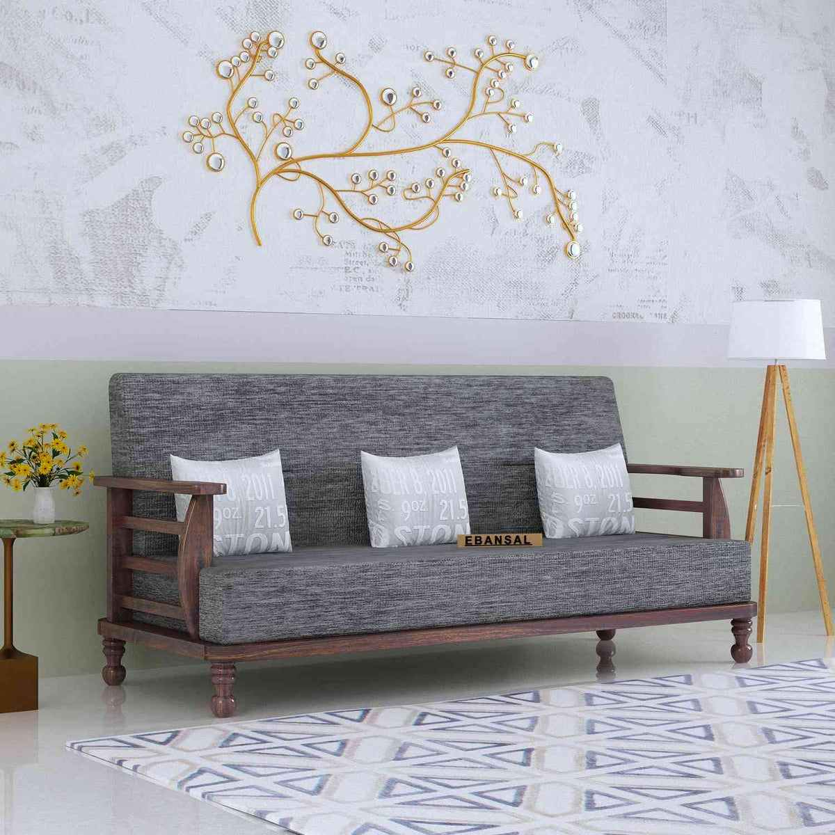 Feelinn Solid Sheesham Wood Five Seater Sofa Set With Coffee Table (3+1+1, Walnut Finish)