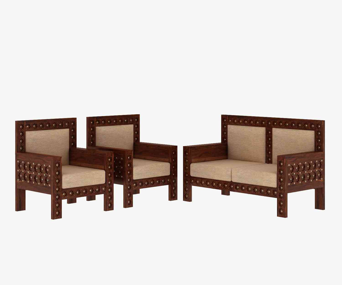 Maharana Solid Sheesham Wood 4 Seater Sofa Set (2+1+1, Natural Finish)