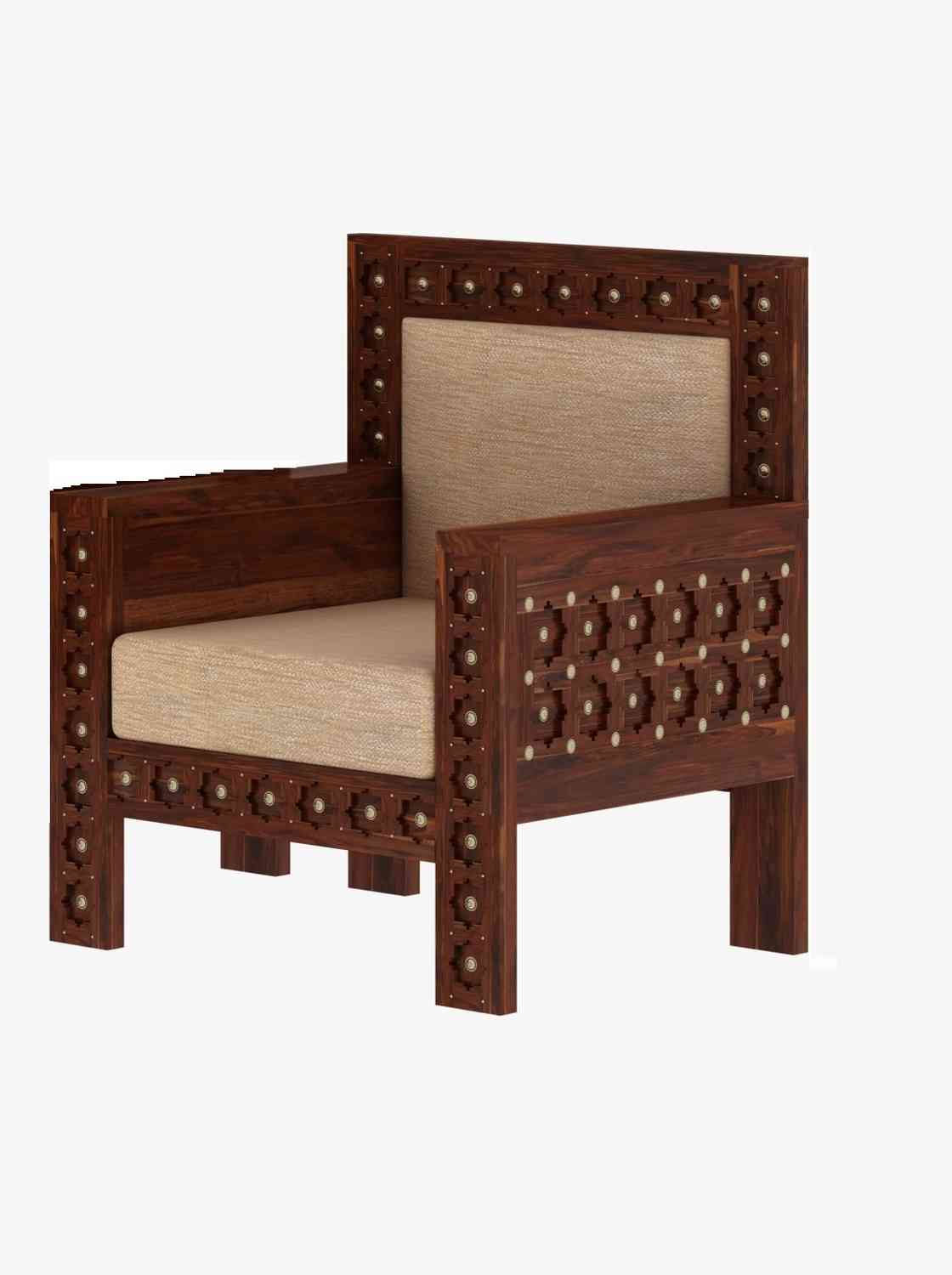 Maharana Solid Sheesham Wood 1 Seater Sofa (Natural Finish)