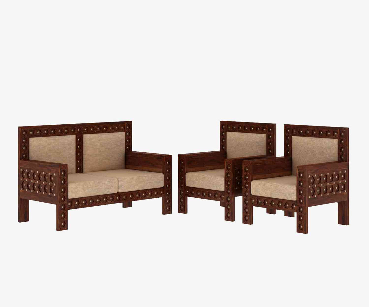 Maharana Solid Sheesham Wood 4 Seater Sofa Set (2+1+1, Natural Finish)