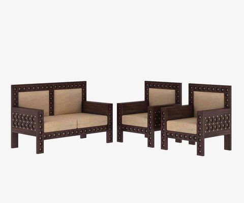 Maharana Solid Sheesham Wood 4 Seater Sofa Set With Coffee Table (2+1+1, Walnut Finish)