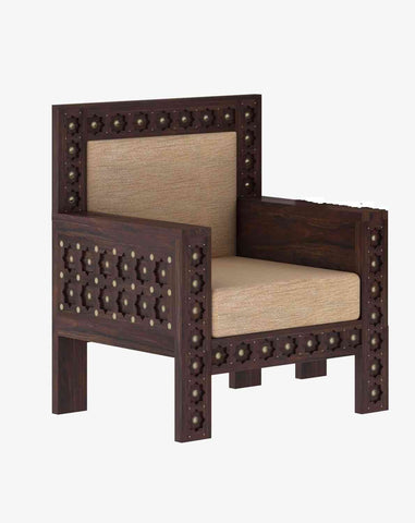 Maharana Solid Sheesham Wood 1 Seater Sofa (Walnut Finish)