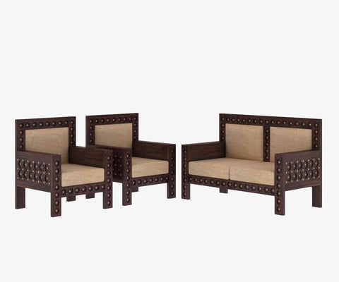 Maharana Solid Sheesham Wood 4 Seater Sofa Set (2+1+1, Walnut Finish)