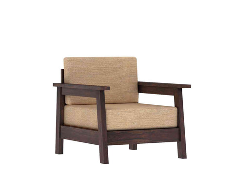 Minimal Solid Sheesham Wood 5 Seater Sofa With Coffee Table (3+1+1, Walnut Finish)