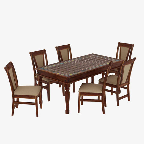Maharana Solid Sheesham Wood 6 Seater Dining Set (Design 3, Natural Finish)