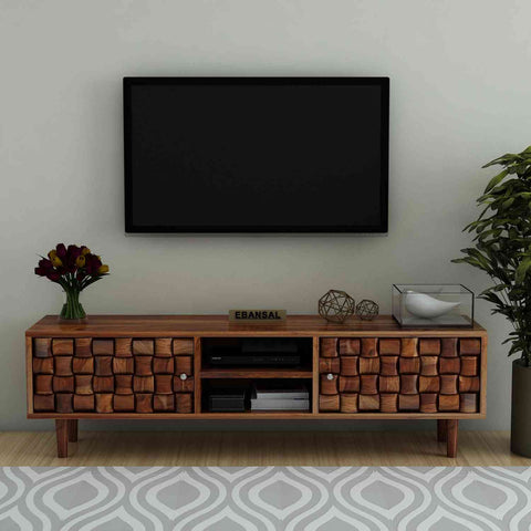 Olivia Solid Sheesham Wood TV Unit (Natural Finish)