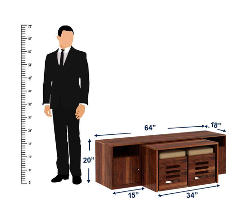 Maria Solid Sheesham Wood TV Unit With Coffee Table (Natural Finish)