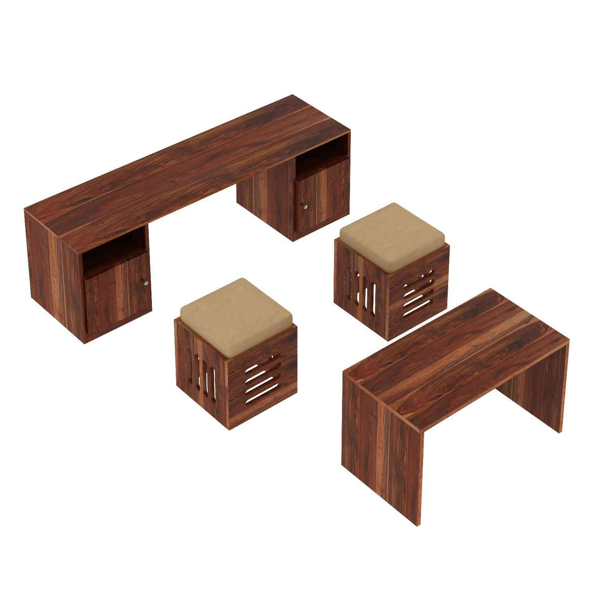 Maria Solid Sheesham Wood TV Unit With Coffee Table (Natural Finish)