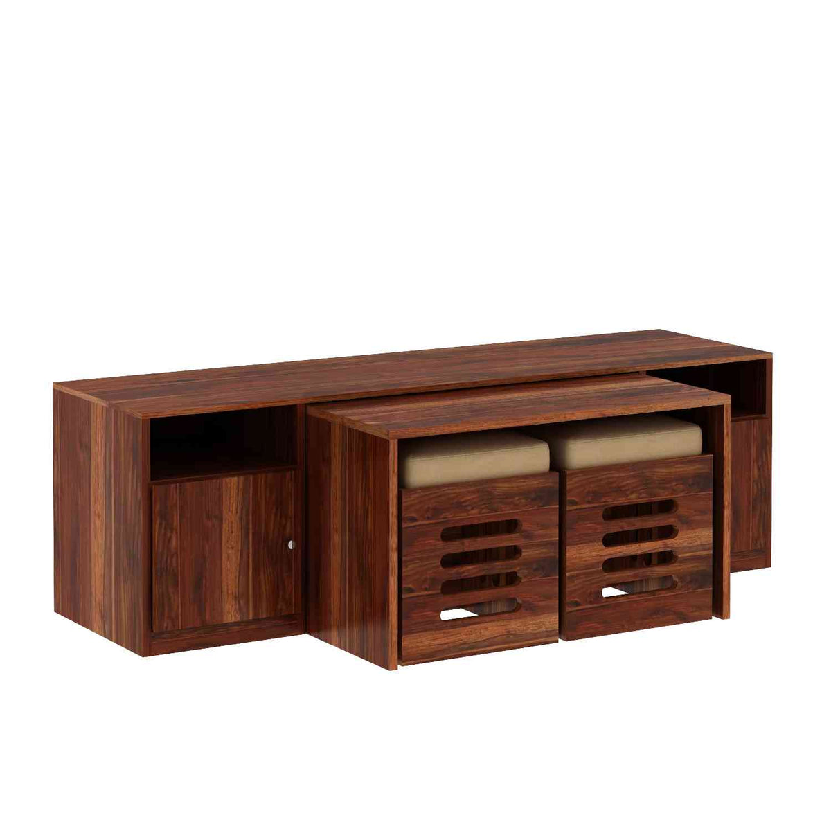 Maria Solid Sheesham Wood TV Unit With Coffee Table (Natural Finish)