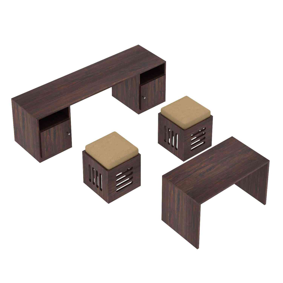 Maria Solid Sheesham Wood TV Unit With Coffee Table (Walnut Finish)