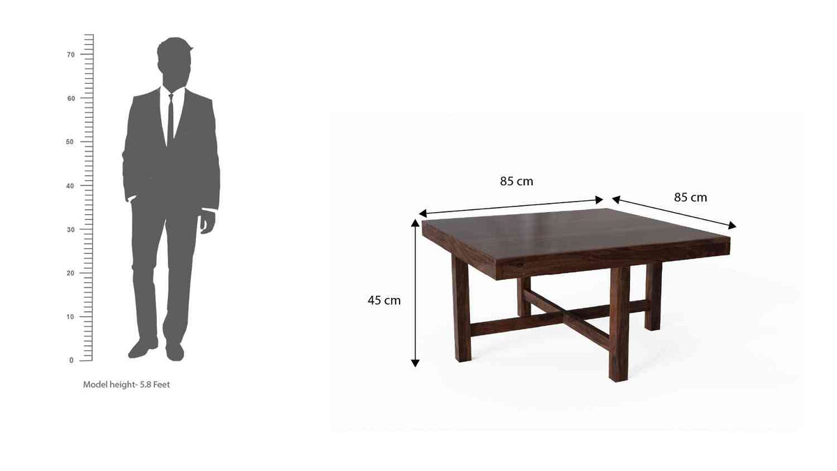 Mobell Solid Sheesham Wood Coffee Table Set With Four Cushioned Stools (Square, Walnut Finish)