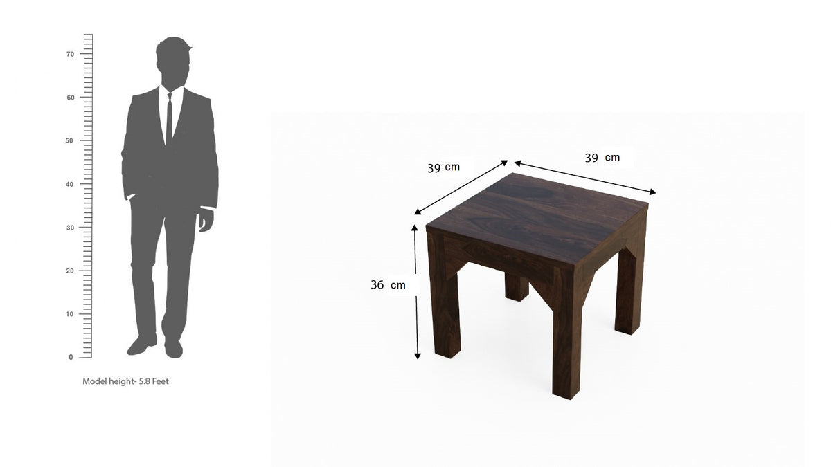Mobell Solid Sheesham Wood Coffee Table Set With Four Stools (Four Legs, Walnut Finish)