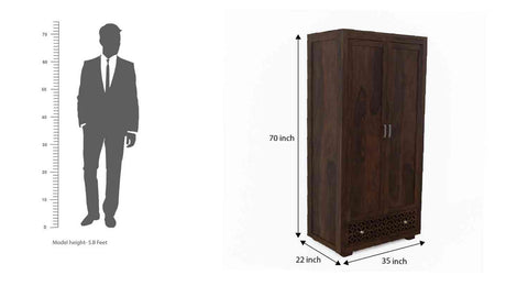 Monstro Solid Sheesham Wood Double Door Wardrobe With Drawers (Walnut Finish)