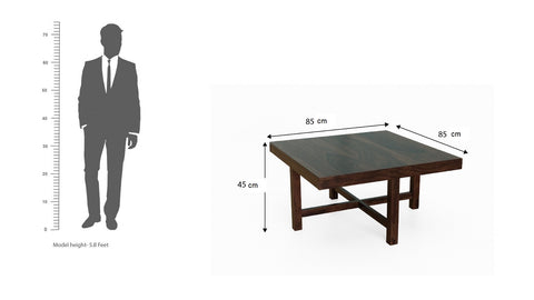 Mobell Solid Sheesham Wood Coffee Table Set With Four Stools (Four Legs, Walnut Finish)