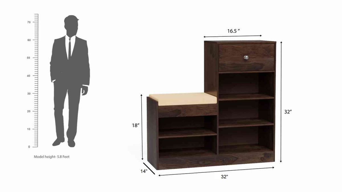 Rubikk Solid Sheesham Wood Shoe Rack (Walnut Finish)