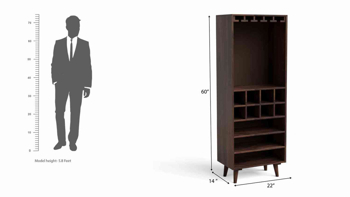 Befree Solid Sheesham Wood Bar Cabinet (Walnut Finish)