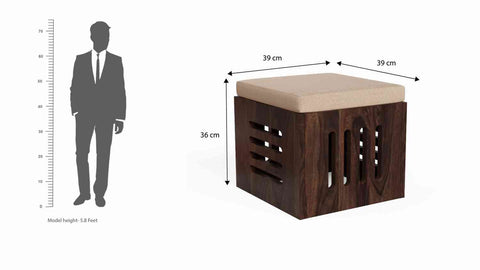 Mobell Solid Sheesham Wood Coffee Table Set With Four Cushioned Stools (Capsule, Walnut Finish)