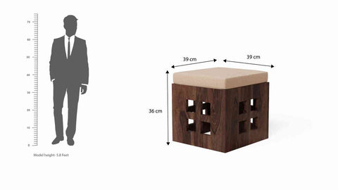 Mobell Solid Sheesham Wood Coffee Table Set With Four Cushioned Stools (Square, Walnut Finish)