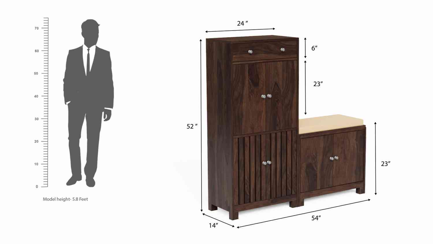 Lumin Solid Sheesham Wood Shoe Rack With Cushioned Seat (Walnut Finish)